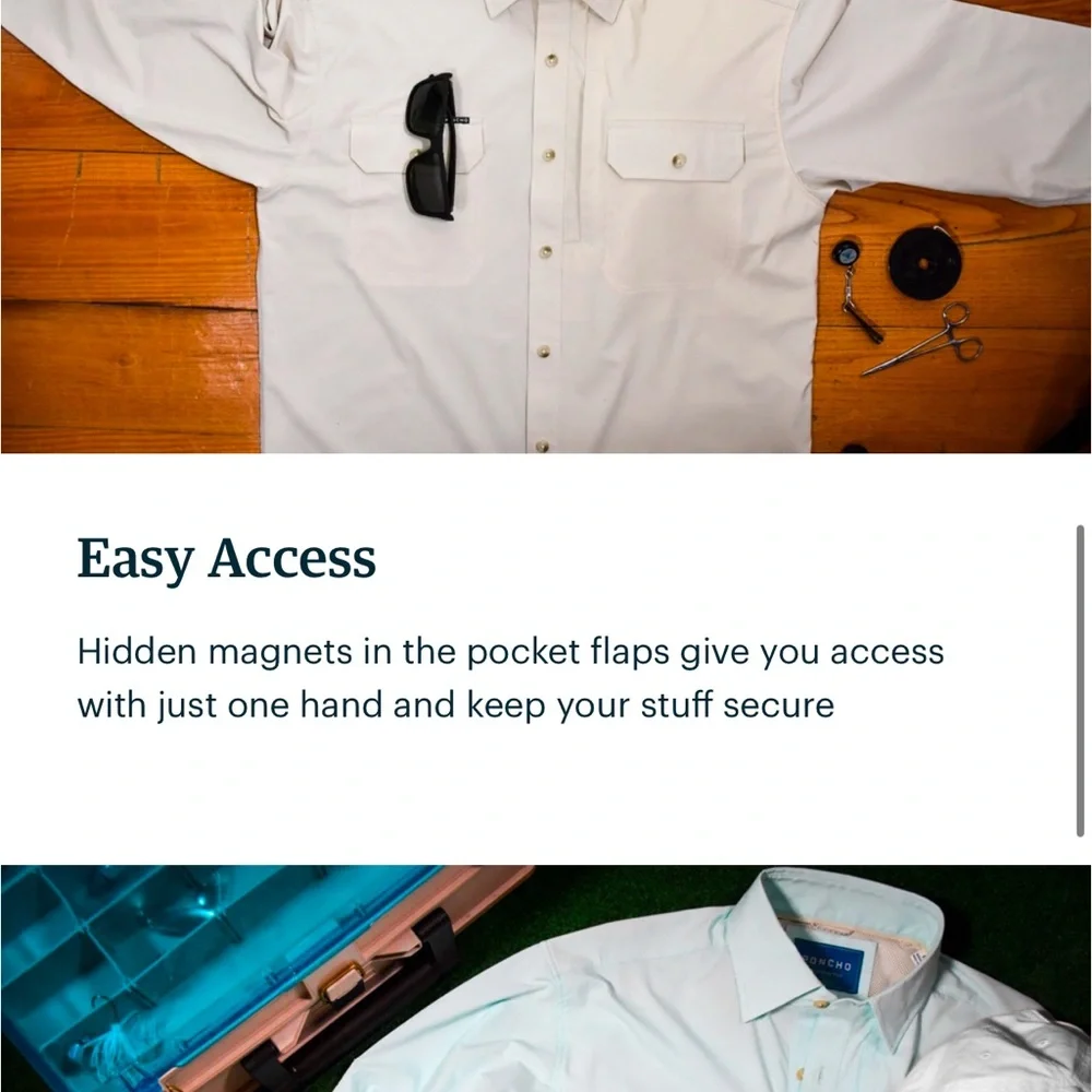 NWT Poncho Men Outdoors Long Sleeve Shirt, Size Regular M, Grey Ghost - Picture 5 of 11